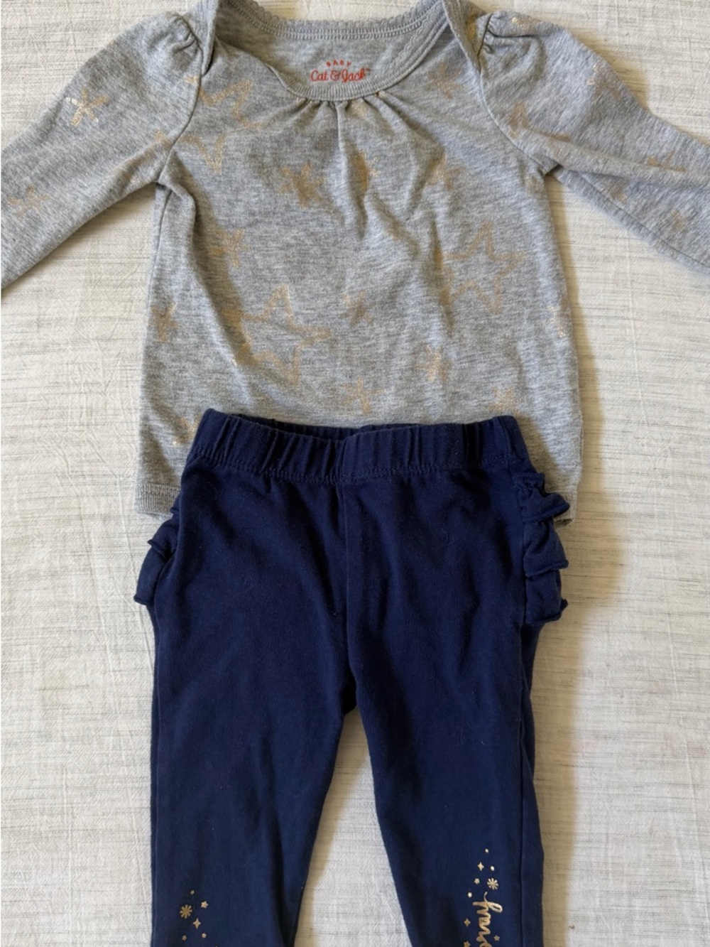 Cat & Jack Gray Star Shirt with Navy Hooray Ruffle Leggings